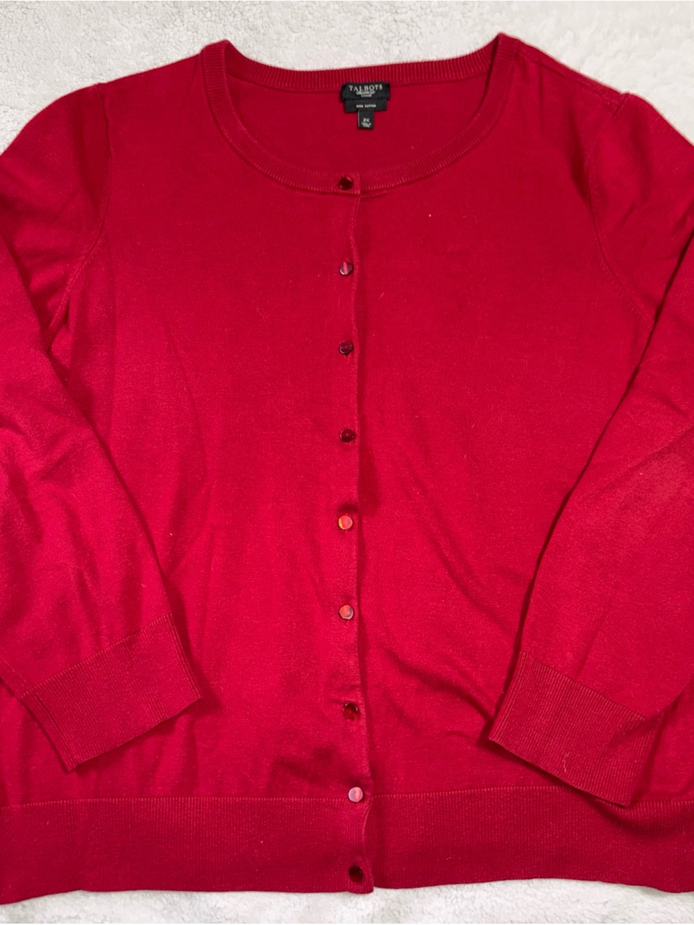 Talbots Red Prima Cotton Button-Front Crew Cardigan Women’s Size 2XL